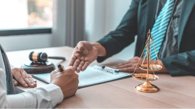 Lawyer and client discussing landlord-tenant agreement