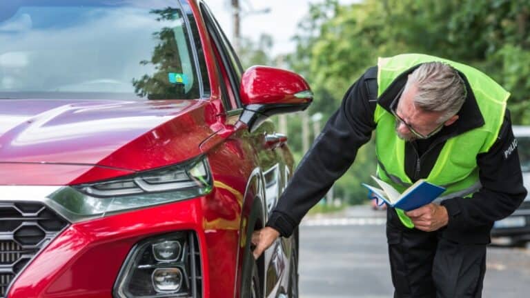 Officer inspecting a vehicle during abandoned vehicle verification